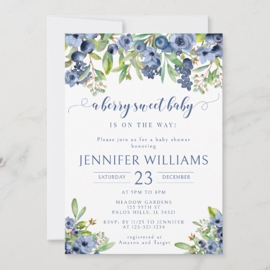 Blueberry een bes zoete baby boy douche uitnodigin kaart (Voorkant)