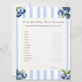 Blueberry eerste verjaardag Word Scramble Game Car Feestdagenkaart (Voorkant)