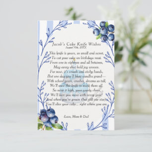 Blueberry eerste verjaardagstaart mes gedicht kaart