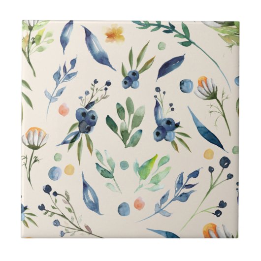 Blueberry en Daisy Clear Afbeelding naadloos Tegeltje (Voorkant)