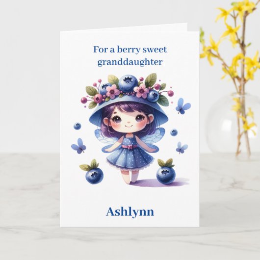 Blueberry Fairy Berry Verjaardag kleindochter Kaart (Gele Bloem)