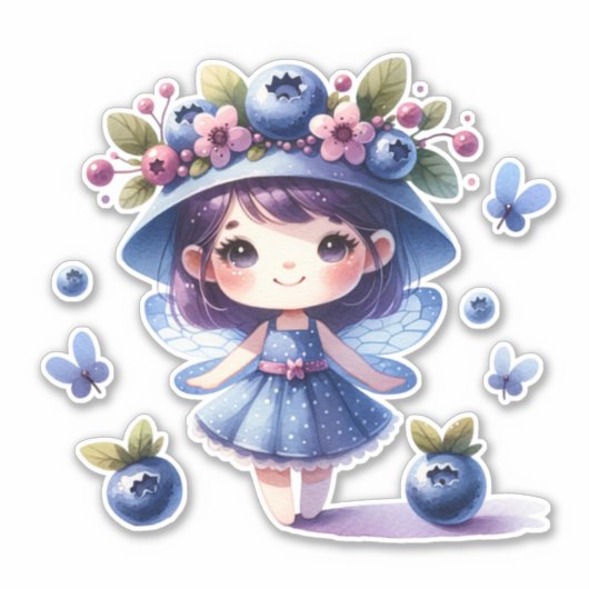 Blueberry Fairy Meisje Custom-Cut Vinyl Sticker (Voorkant)