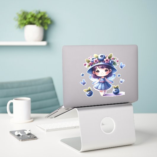 Blueberry Fairy Meisje Custom-Cut Vinyl Sticker (Laptop op bureau)
