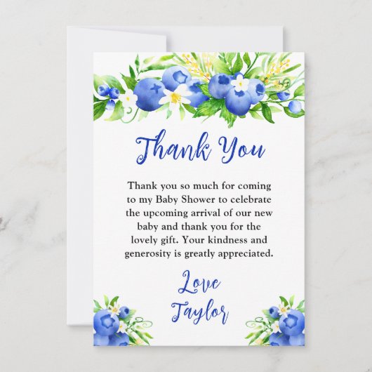 Blueberry Floral Baby Shower Bedankkaart (Voorkant)