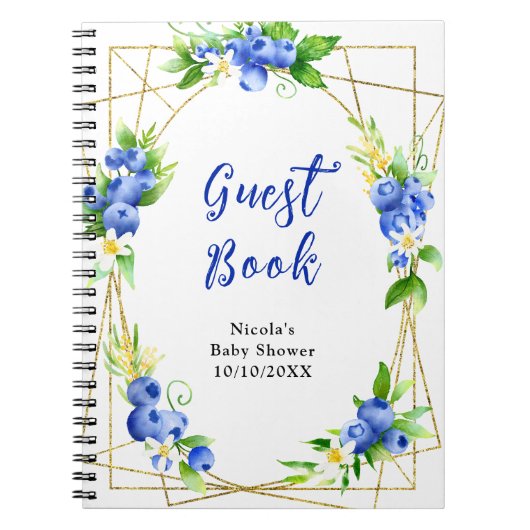 Blueberry Floral Baby Shower Guest Book Notitieboek (Voorkant)
