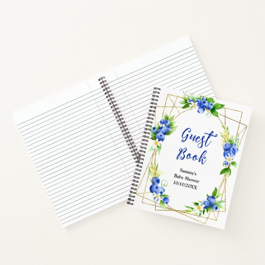 Blueberry Floral Baby Shower Guest Book Notitieboek (Binnen)