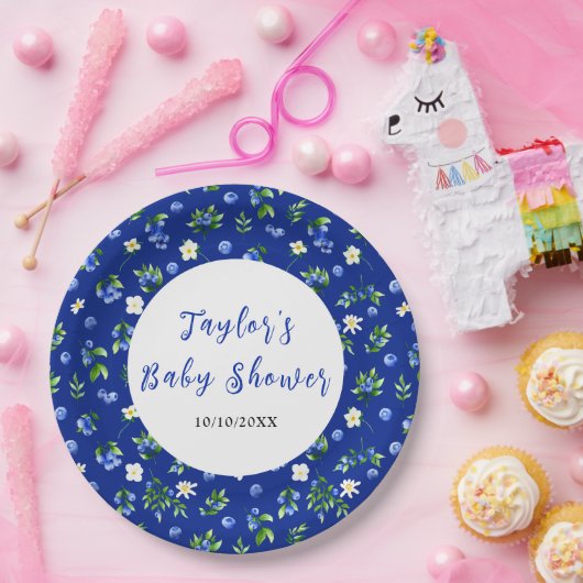 Blueberry Floral Baby Shower Papieren Bordje (Feest)