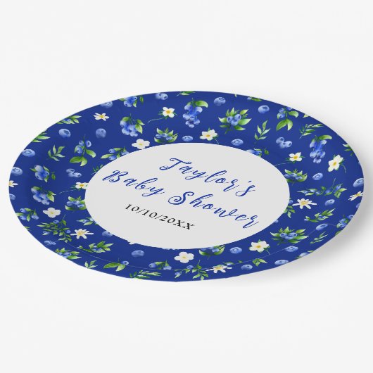 Blueberry Floral Baby Shower Papieren Bordje (Gekanteld)