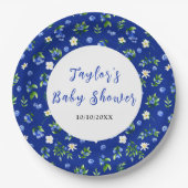Blueberry Floral Baby Shower Papieren Bordje (Voorkant)
