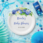 Blueberry Floral Baby Shower Papieren Bordje (Feest)