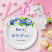 Blueberry Floral Baby Shower Papieren Bordje (Feest)