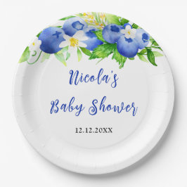 Blueberry Floral Baby Shower Papieren Bordje