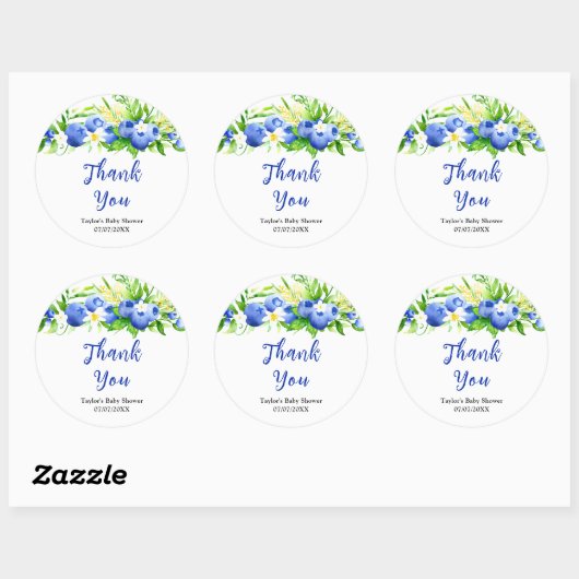 Blueberry Floral Baby Shower Thank You Ronde Sticker (Vel)