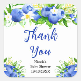 Blueberry Floral Baby Shower Thank You Vierkante Sticker