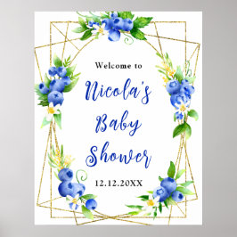 Blueberry Floral Baby Shower Welcome Poster