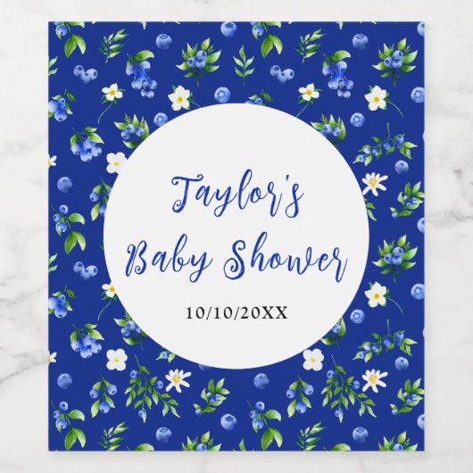 Blueberry Floral Baby Shower Wijn Etiket (Enkel label)