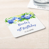 Blueberry Floral Birthday Kartonnen Onderzetters (Schuin)