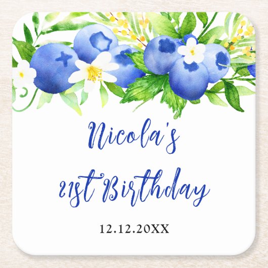 Blueberry Floral Birthday Kartonnen Onderzetters (Voorkant)