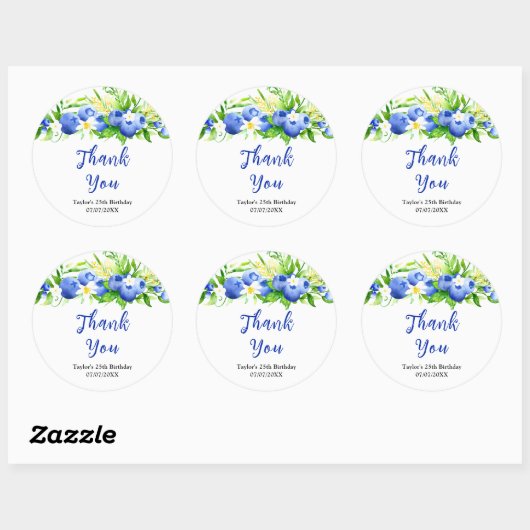 Blueberry Floral Birthday Party Thank You Ronde Sticker (Vel)
