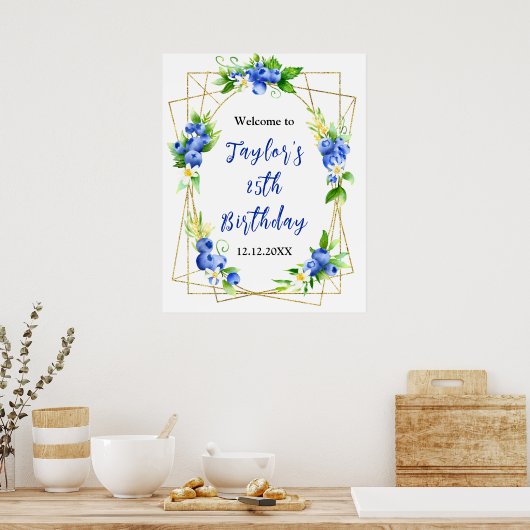 Blueberry Floral Birthday Party Welcome Sign Poster (Keuken)