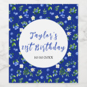Blueberry Floral Birthday Party Wijn Etiket (Enkel label)