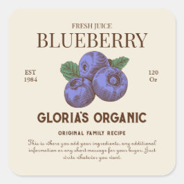  Blueberry Fruit Juice Productlabel Vierkante Sticker