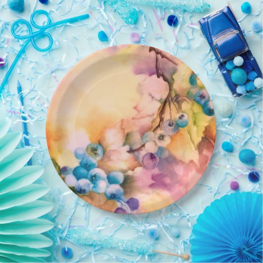 Blueberry Fruit Pattern — Hand-Painted Berries Papieren Bordje (Feest)