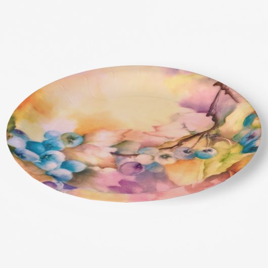 Blueberry Fruit Pattern — Hand-Painted Berries Papieren Bordje (Gekanteld)