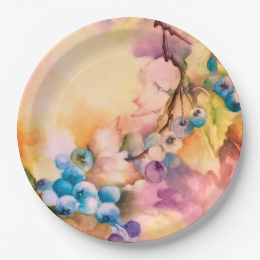 Blueberry Fruit Pattern — Hand-Painted Berries Papieren Bordje (Voorkant)