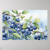 Blueberry Fruit Plant Waterverf Print (Voorkant)