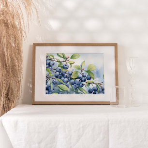 Blueberry Fruit Plant Waterverf Print