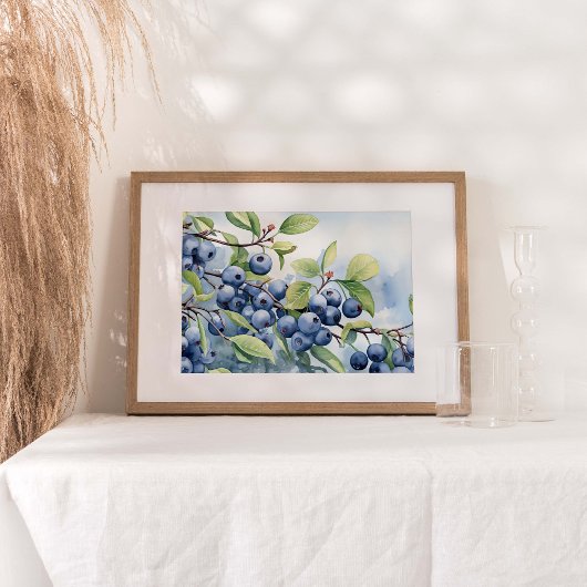 Blueberry Fruit Plant Waterverf Print