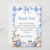 Blueberry Gingham Birthday Party Thank You Card Kaart (Voorkant)