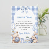 Blueberry Gingham Birthday Party Thank You Card Kaart (Staand voorkant)
