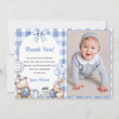 Blueberry Gingham Birthday Party Thank You Card Kaart (Voorkant)