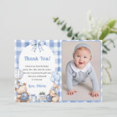 Blueberry Gingham Birthday Party Thank You Card Kaart (Staand voorkant)