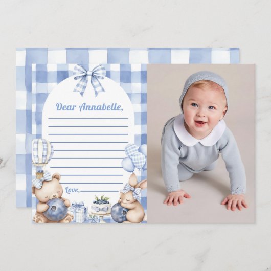Blueberry Gingham Time Capsule Note Message Kaart (Voorkant / Achterkant)