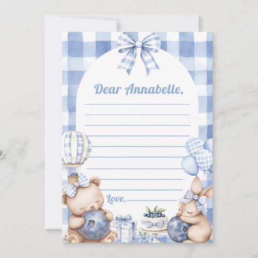 Blueberry Gingham Time Capsule Note Message Kaart (Voorkant)