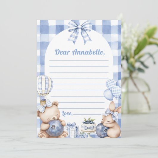 Blueberry Gingham Time Capsule Note Message Kaart (Staand voorkant)