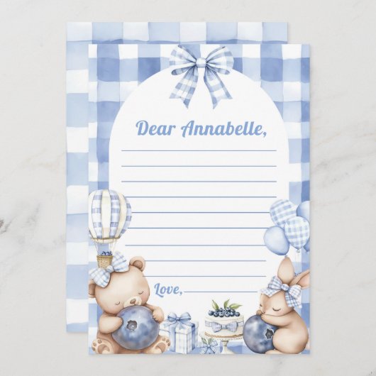 Blueberry Gingham Time Capsule Note Message Kaart (Voorkant / Achterkant)