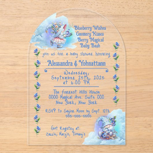 Blueberry Gnomes Baby shower Acryluitnodiging Acryl Uitnodigingen (Voorkant)