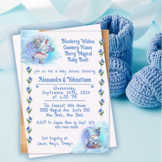 Blueberry Gnomes Baby shower Acryluitnodiging Acryl Uitnodigingen