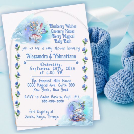 Blueberry Gnomes Baby shower Acryluitnodiging Acryl Uitnodigingen