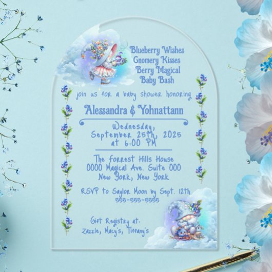 Blueberry Gnomes Baby shower Acryluitnodiging Acryl Uitnodigingen