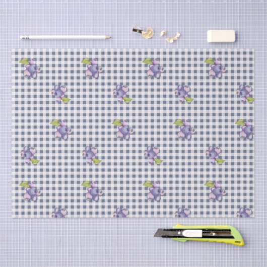 Blueberry Grey Blue Gingham Tissuepapier (Craft)