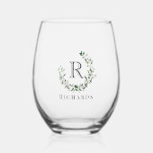 Blueberry groen krans monogram naam wijnglas zonder voet (Voorkant)