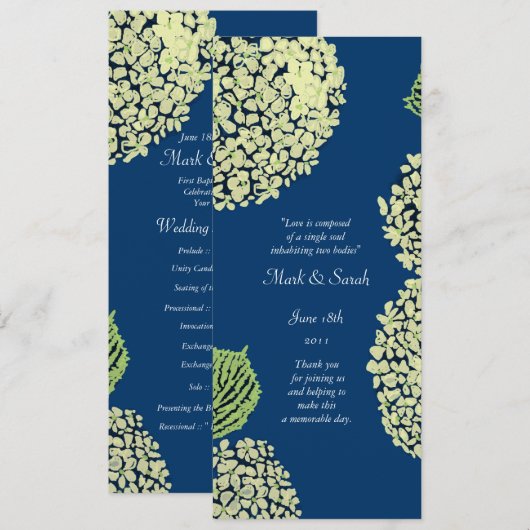 Blueberry Hydrangea Wedding Programme Programmakaart (Voorkant / Achterkant)