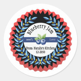 Blueberry Jam Gemaakt Met Liefde Modern Blauw Rond Ronde Sticker
