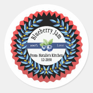Blueberry Jam Gemaakt Met Liefde Modern Blauw Rond Ronde Sticker