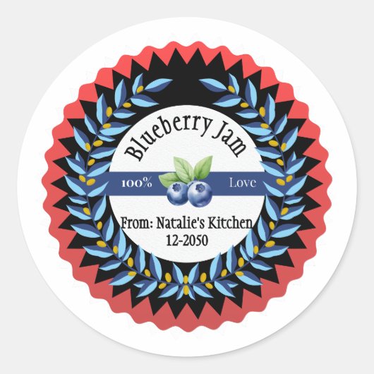 Blueberry Jam Gemaakt Met Liefde Modern Blauw Rond Ronde Sticker (Voorkant)